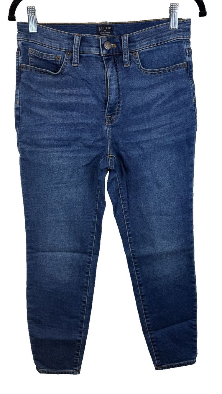 JCrew 9" Mid Rise Skinny Jeans 28P Petite Blue Denim Clean Classic Casual Pants